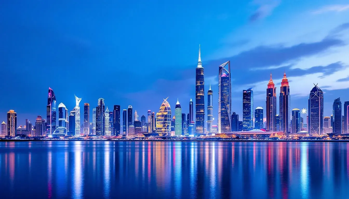 Abu Dhabi skyline at night - filming location in United Arab Emirates