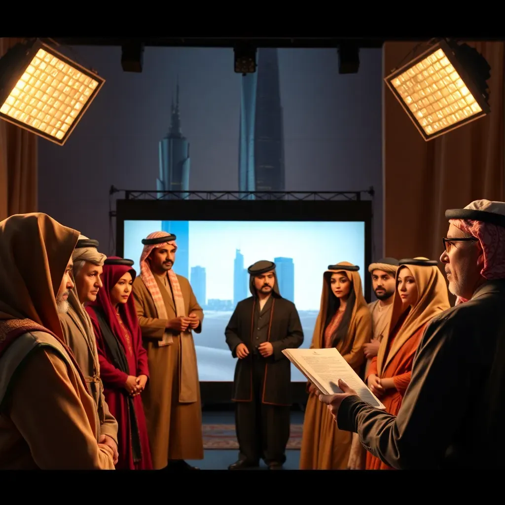 Performers in costume gathered for a casting session
